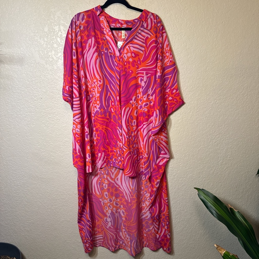 Pink and Orange Patterned cover up or top